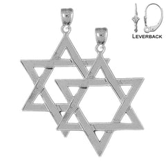 Sterling Silver 47mm Star of David Earrings (White or Yellow Gold Plated)