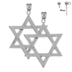 Sterling Silver 47mm Star of David Earrings (White or Yellow Gold Plated)