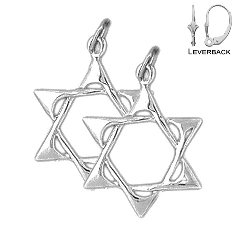 Sterling Silver 23mm Star of David Earrings (White or Yellow Gold Plated)