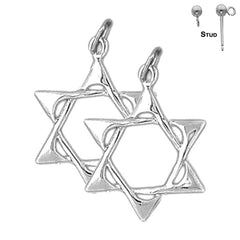 Sterling Silver 23mm Star of David Earrings (White or Yellow Gold Plated)