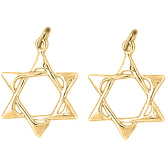 Yellow Gold-plated Silver 23mm Star of David Earrings