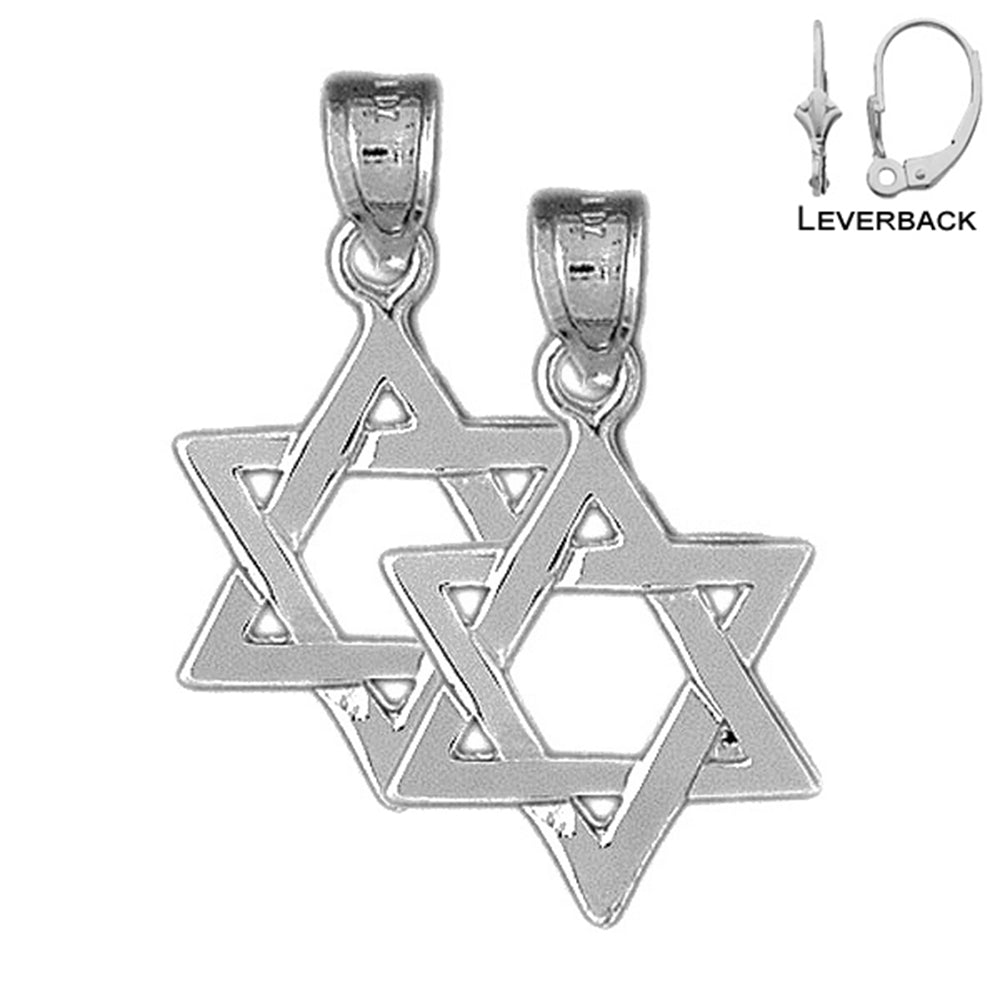 Sterling Silver 29mm Star of David Earrings (White or Yellow Gold Plated)