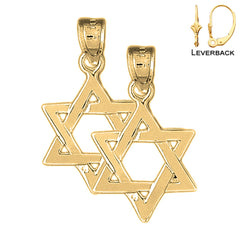 Sterling Silver 29mm Star of David Earrings (White or Yellow Gold Plated)