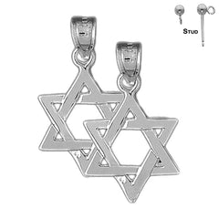 Sterling Silver 29mm Star of David Earrings (White or Yellow Gold Plated)