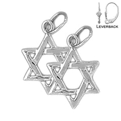 Sterling Silver 17mm Star of David Earrings (White or Yellow Gold Plated)