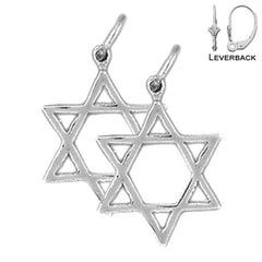 Sterling Silver 20mm Star of David Earrings (White or Yellow Gold Plated)