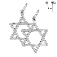 Sterling Silver 20mm Star of David Earrings (White or Yellow Gold Plated)