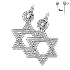 Sterling Silver 17mm Star of David Earrings (White or Yellow Gold Plated)