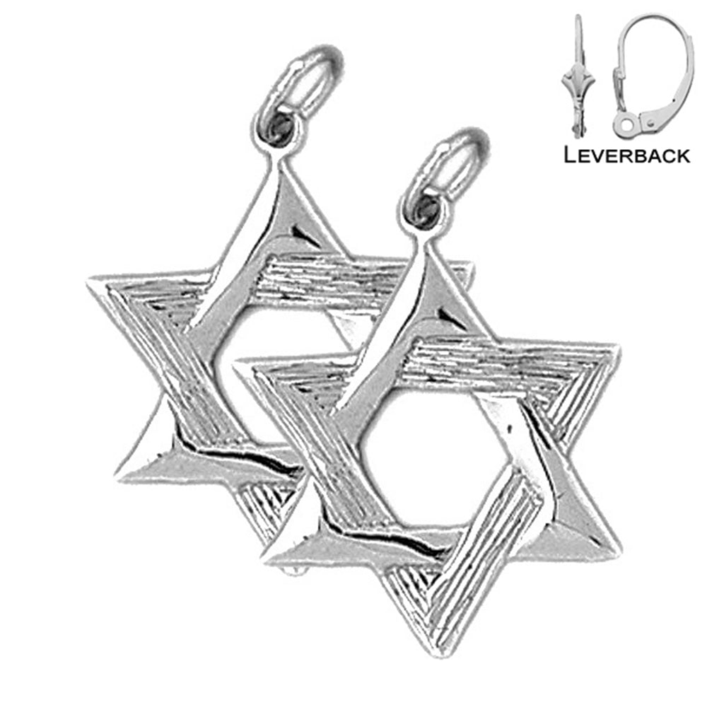 Sterling Silver 24mm Star of David Earrings (White or Yellow Gold Plated)