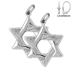 Sterling Silver 24mm Star of David Earrings (White or Yellow Gold Plated)