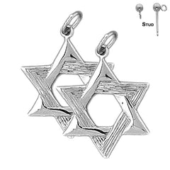 Sterling Silver 24mm Star of David Earrings (White or Yellow Gold Plated)