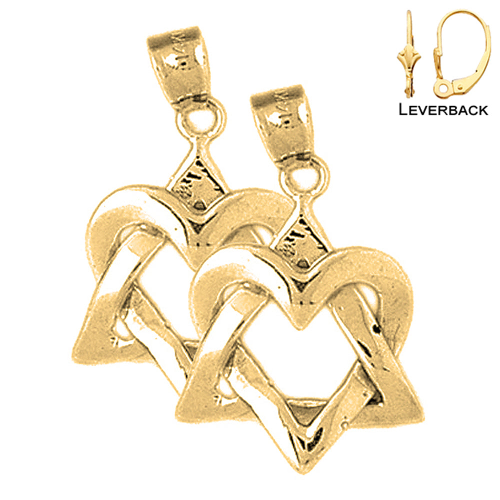 14K or 18K Gold Star of David with Heart Earrings