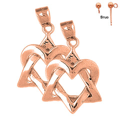 14K or 18K Gold Star of David with Heart Earrings