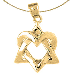 10K, 14K or 18K Gold Star of David with Heart Pendant