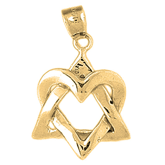 10K, 14K or 18K Gold Star of David with Heart Pendant