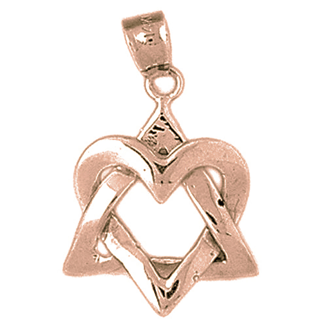 10K, 14K or 18K Gold Star of David with Heart Pendant