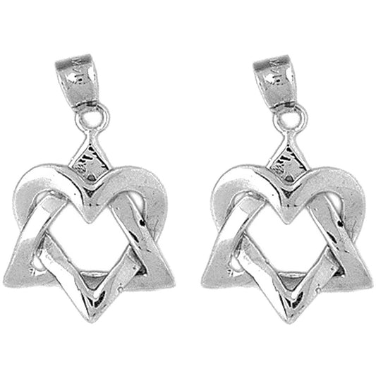 Sterling Silver 26mm Star of David with Heart Earrings