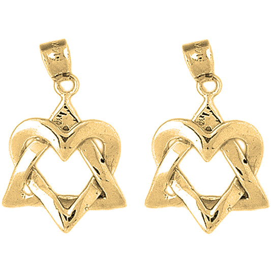 Yellow Gold-plated Silver 26mm Star of David with Heart Earrings