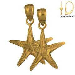 Sterling Silver 23mm Starfish Earrings (White or Yellow Gold Plated)