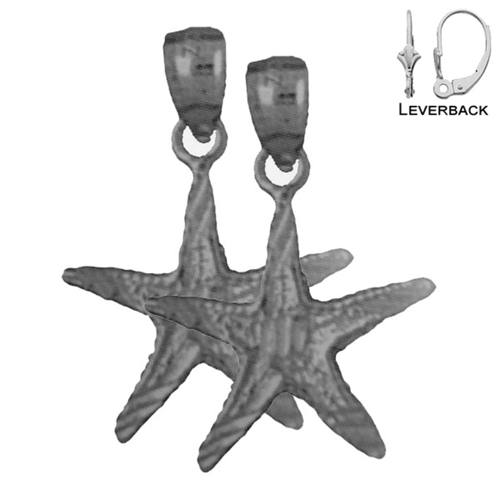 Sterling Silver 23mm Starfish Earrings (White or Yellow Gold Plated)