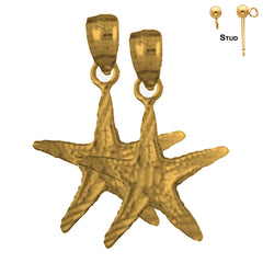 Sterling Silver 23mm Starfish Earrings (White or Yellow Gold Plated)