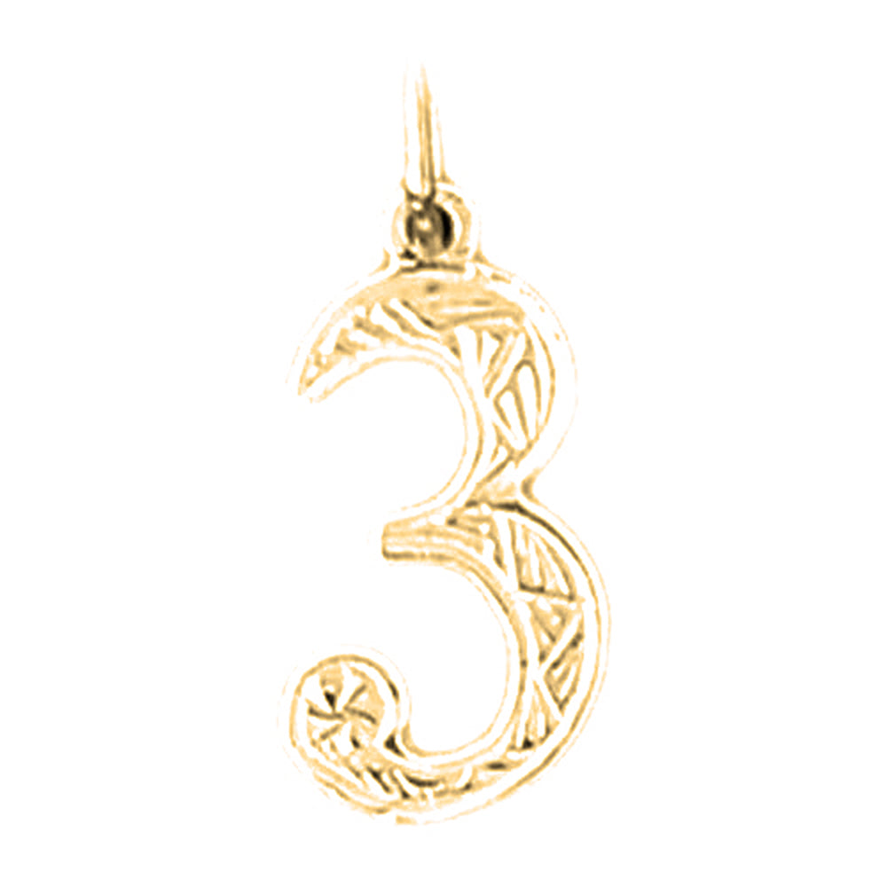 14K or 18K Gold Number Three, #3 Pendant