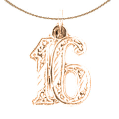 14K or 18K Gold Number Sixteen, #16 Pendant