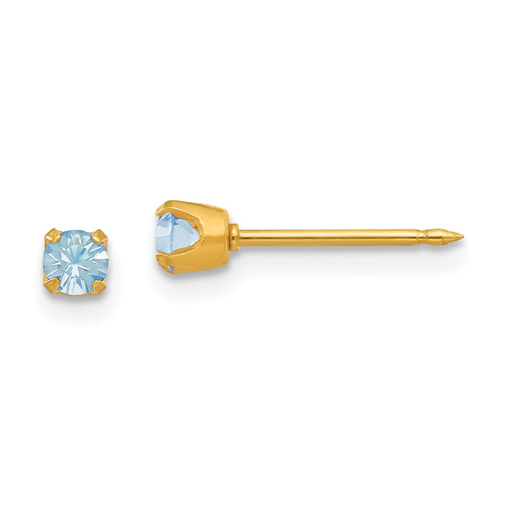 Inverness 14K Yellow Gold 3mm March Crystal Birthstone Post Earrings