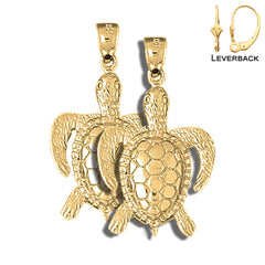 Sterling Silver 35mm Turtles Earrings (White or Yellow Gold Plated)