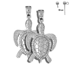 Sterling Silver 35mm Turtles Earrings (White or Yellow Gold Plated)
