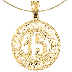 14K or 18K Gold Bezeled #15, Fifteen Pendant