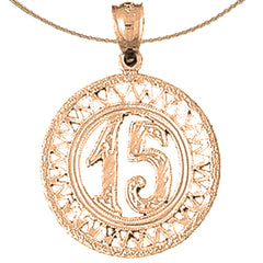 14K or 18K Gold Bezeled #15, Fifteen Pendant