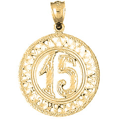 14K or 18K Gold Bezeled #15, Fifteen Pendant