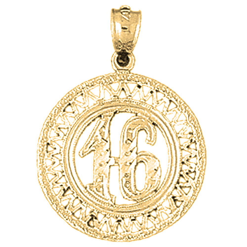 14K or 18K Gold Bezeled #16, Sixteen Pendant