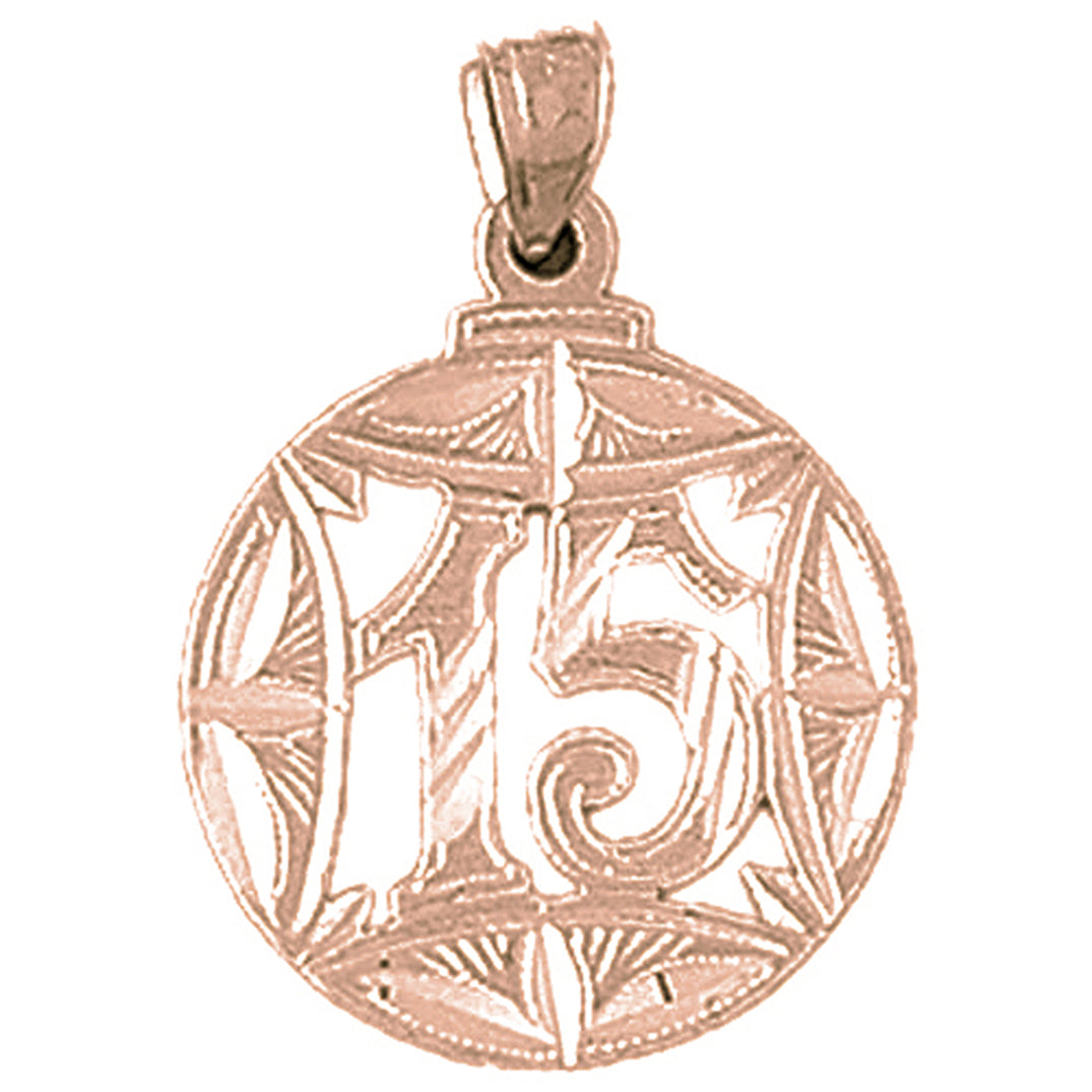 14K or 18K Gold Bezeled #15, Fifteen Pendant