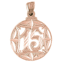 14K or 18K Gold Bezeled #15, Fifteen Pendant