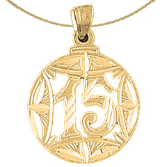 14K or 18K Gold Bezeled #15, Fifteen Pendant