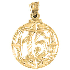 14K or 18K Gold Bezeled #15, Fifteen Pendant