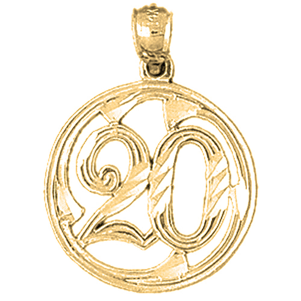 14K or 18K Gold Bezeled #20, Twenty Pendant