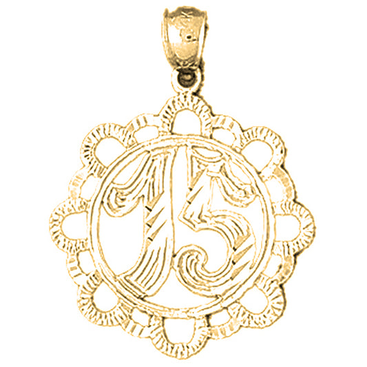 14K or 18K Gold Bezeled #15, Fifteen Pendant