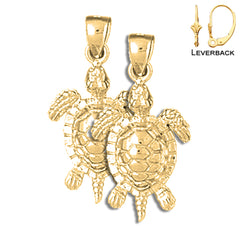 Sterling Silver 30mm Turtles Earrings (White or Yellow Gold Plated)