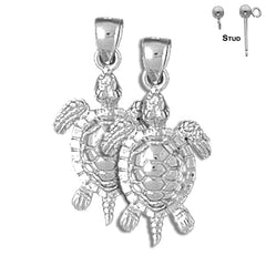 Sterling Silver 30mm Turtles Earrings (White or Yellow Gold Plated)