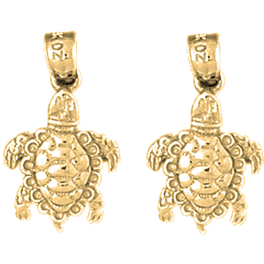 Yellow Gold-plated Silver 22mm Turtles 3D Earrings