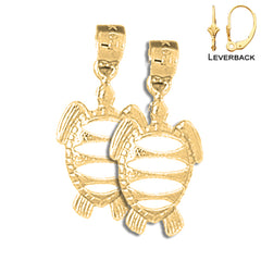 Sterling Silver 24mm Turtles Earrings (White or Yellow Gold Plated)