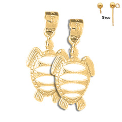 Sterling Silver 24mm Turtles Earrings (White or Yellow Gold Plated)