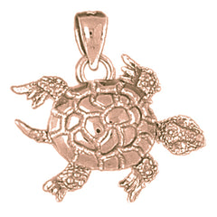 10K, 14K or 18K Gold Turtles 3D Moveable Pendant