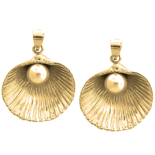 Yellow Gold-plated Silver 36mm Shell With Pearl Earrings