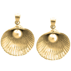Yellow Gold-plated Silver 36mm Shell With Pearl Earrings
