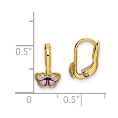 14K Yellow Gold Children's Enamel Butterfly Hoop Earrings
