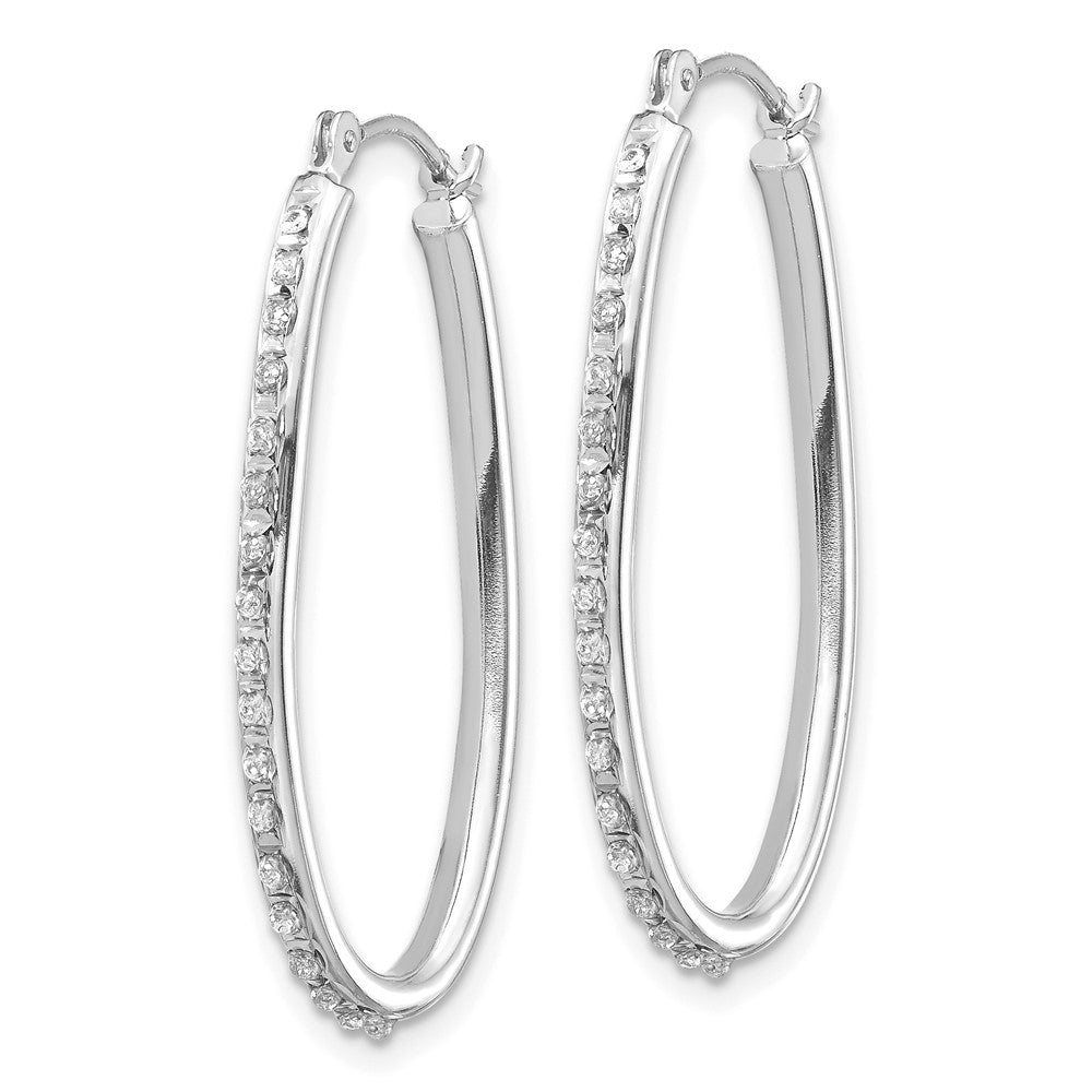 14K White Gold Diamond Fascination Oval Hinged Hoop Earrings